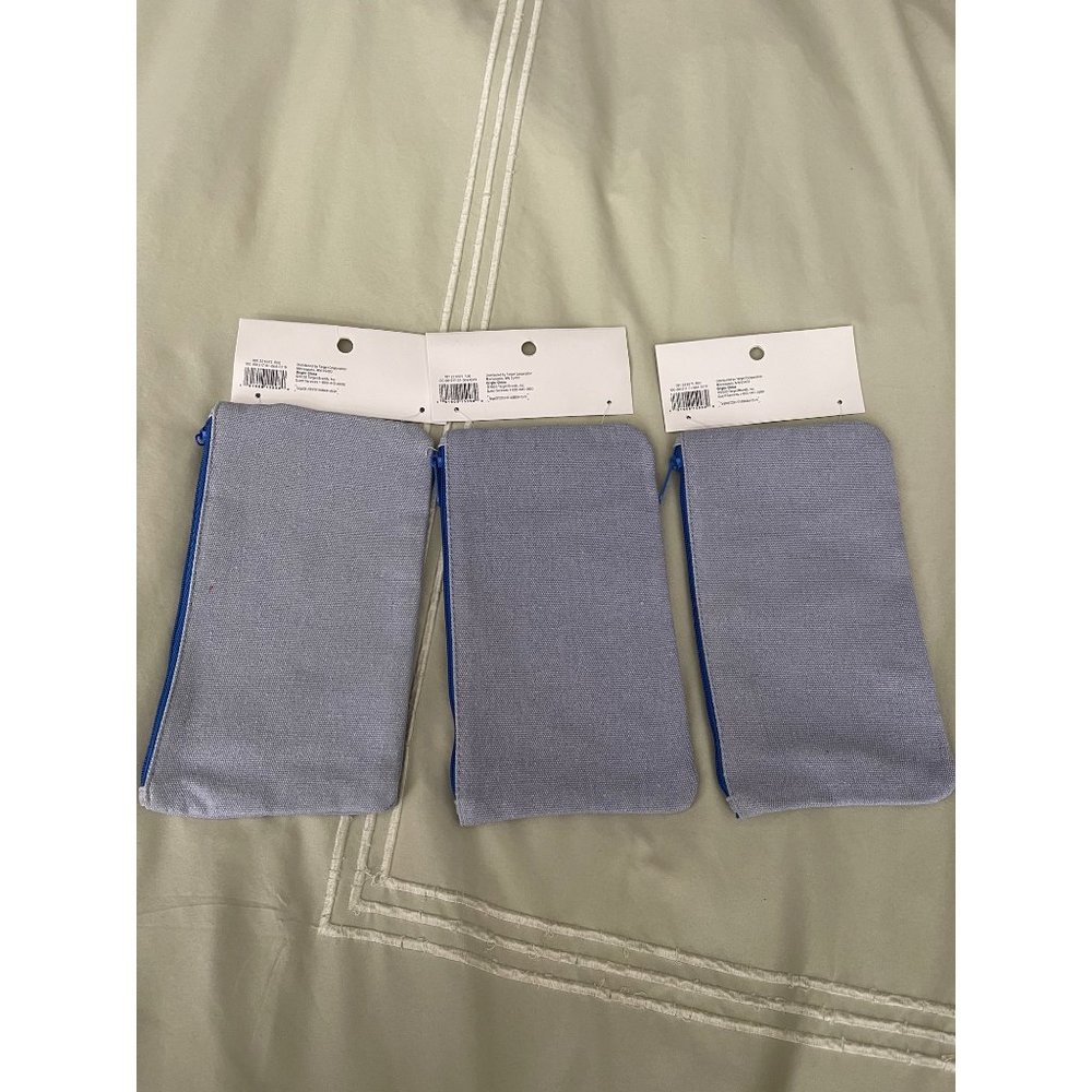 Room Essentials Blue Kitty Cat Canvas Pencil Bag Set - Set of 3 - Picture 8 of 9